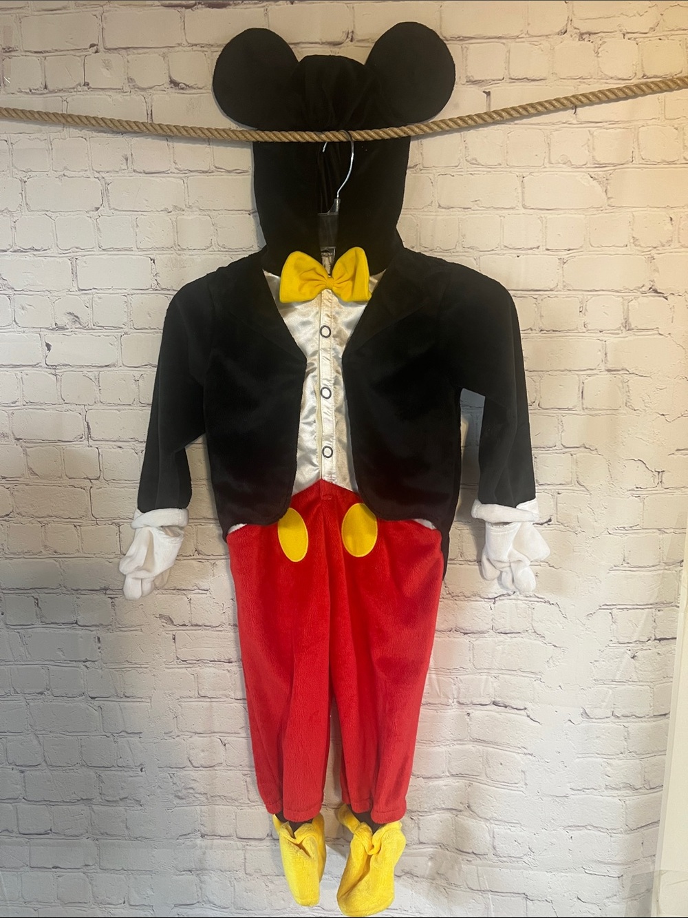 3T Disneys Classic Black and Red Mickey Mouse Kids Onsie Costume with Yellow Bow